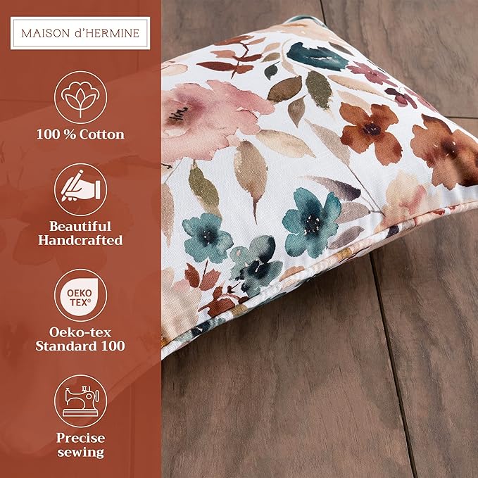 Maison d' Hermine Decorative Pillow Covers 12x20 Inch Rectangle 100% Cotton Throw pillow Covers with invisible Zipper Cushion Case for Living Room Couch, Chair, Sofas, Bedroom, Home (Blossom - Florie)