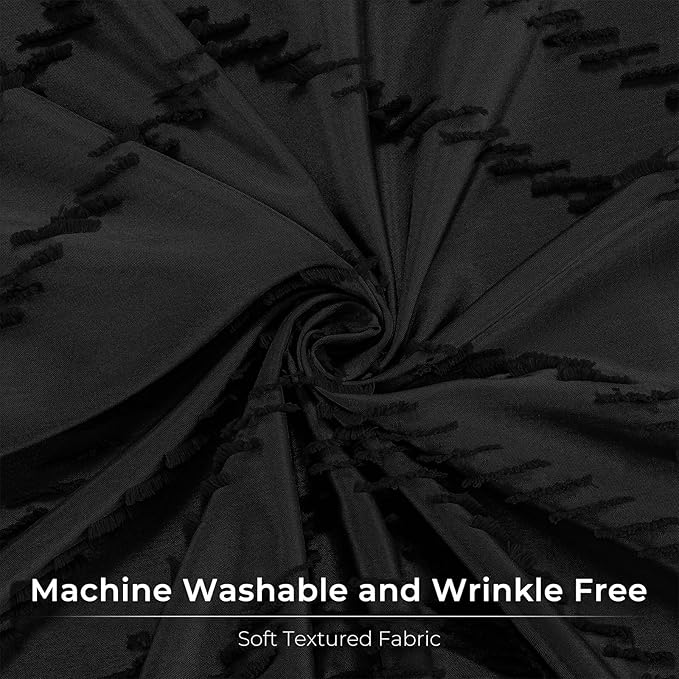 Black Boho Shower Curtain 72 x 78 Inches Woven Fabric Shower Curtain Tufted Chervon Textured Shower Curtains Modern Minimalist Shower Curtains for Bathroom