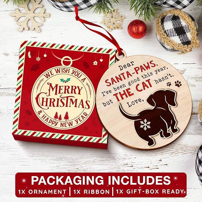 Dachshund Christmas Ornament - Festive Dog Ornaments for Christmas Tree, Uniquely Crafted Dog Lover Ornament, Ideal Dachshund Gifts Enthusiasts, Weiner Themed Ornaments