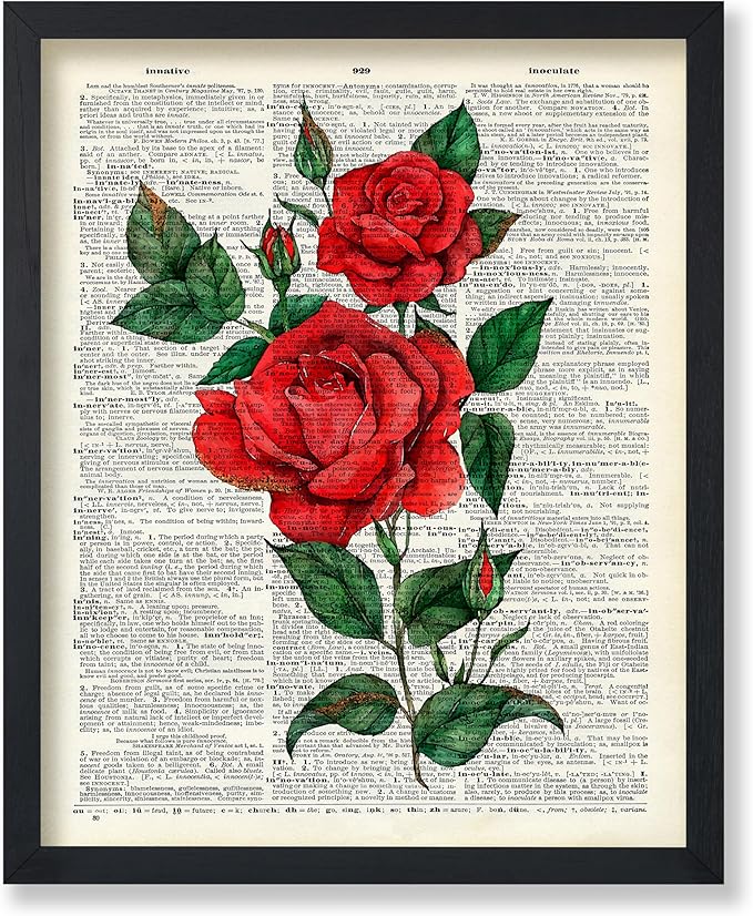 Poster Master Dictionary Art Poster - Red Roses Print - Flower Art - Floral Art - Gift for Men, Women & Florist - Minimal Decor for Living Room, Bedroom, Dorm or Flower Shop - 16x20 UNFRAMED Wall Art