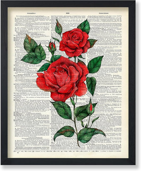Poster Master Dictionary Art Poster - Red Roses Print - Flower Art - Floral Art - Gift for Men, Women & Florist - Minimal Decor for Living Room, Bedroom, Dorm or Flower Shop - 16x20 UNFRAMED Wall Art