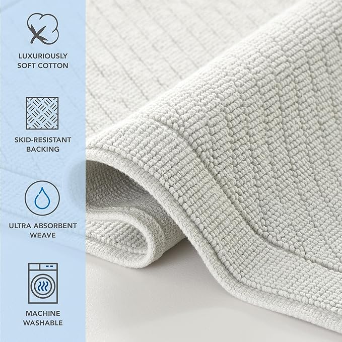 Arkwright 2 Piece 100% Cotton Bathroom Rug Set - High Absorbent Stylish Textured Woven Design Bath Mat, Slip Resistant Backing for Shower and Bathtub Floor, 17x24 & 20x32 in - Grey