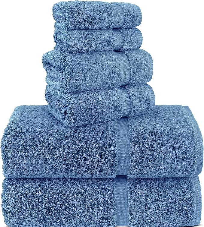 Chakir Turkish Linens 100% Cotton Premium Turkish Towels for Bathroom, 2 Large Bath Towels, 2 Hand Towels, 2 Washcloths (6-Piece Towel Set, Wedgewood)