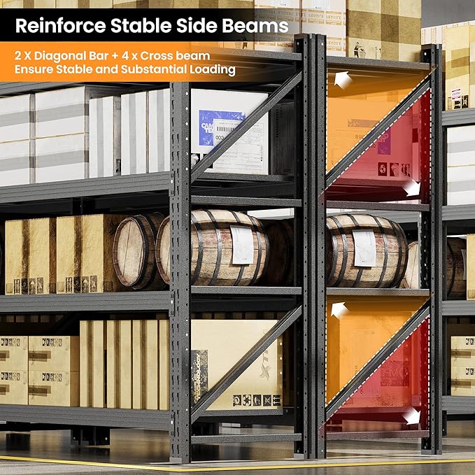 60” W Heavy Duty Garage Shelving, 5000LBS Metal Storage Shelves, 4 Tier Storage Rack Shelf, Steel Industrial Shelving, Adjustable Standing Shelf for Basement/Warehouse 60" W x 24" D x 70" H, Black