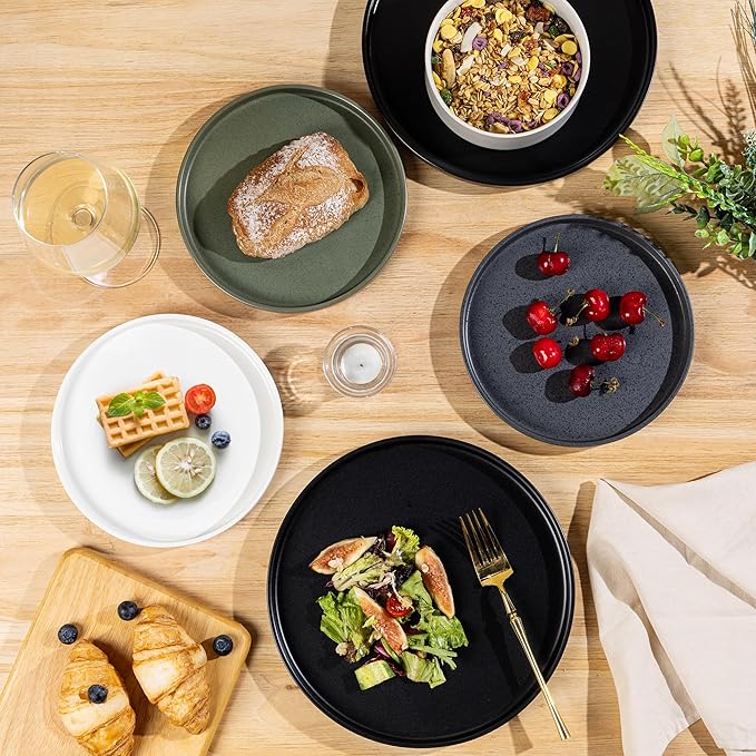 GBHOME Ceramic Dinnerware Sets for 4, Stoneware Plates and Bowls Sets, Chip and Scratch Resistant Dishes, Dishwasher & Microwave& Oven Safe Dishes sets, Reactive Glaze-Colorful