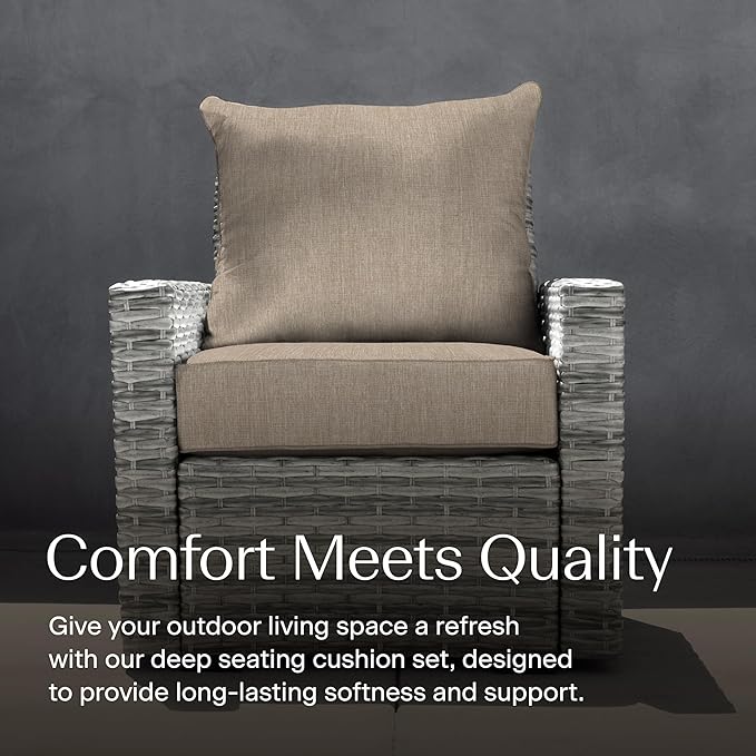 Honeycomb Outdoor Deep Seat, 24 x 23, Textured Solid Birch Tan Chair Cushion for Patio Furniture