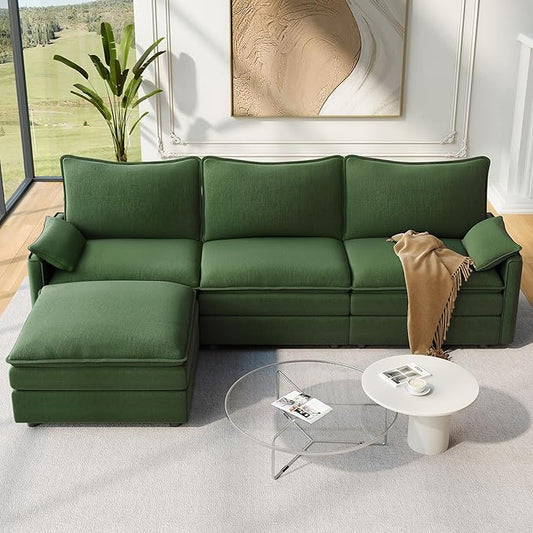 Vesgantti 108" Modular Sectional Sofa, Comfy Cloud Couch with Movable Ottoman Deep Seat Chenille L Shaped Modular Sofa, Sectional Couches for Living Room, Bedroom and Apartment, Green