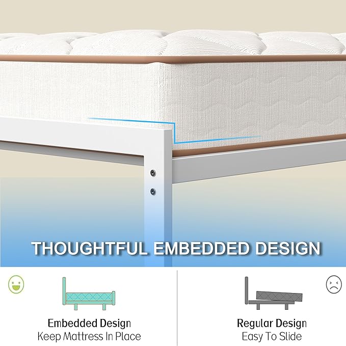 Full Bed Frame with Smart LED Lights, Storage Headboard and USB Charging Station,Heavy Duty Wooden Slats, No Box Spring Needed, Noise Free, Easy Assembly (Classic White, Twin)