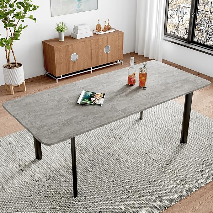 63"- 78.7" Extendable Dining Table, Thickened Expandable MDF Wooden Kitchen Table with Metal Legs, Scratch-Resistant, Easy to Clean