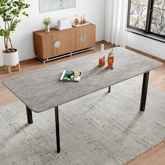 63"- 78.7" Extendable Dining Table, Thickened Expandable MDF Wooden Kitchen Table with Metal Legs, Scratch-Resistant, Easy to Clean