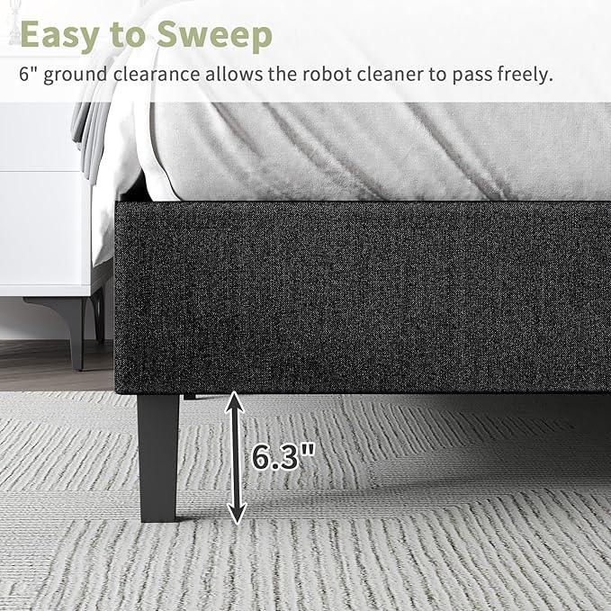 Queen Upholstered Platform Bed with Headboard and Storage, Fabric Queen Size Beds with Wooden Slats Support, No Box Spring Required, Easy Assembly, Black