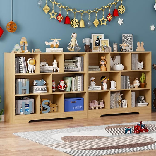 Kids Book Shelf Set of 2, 8 Cubes Storage Organizer Montessori Shelf, 3-Tier Wooden Kids Bookcase, Toy Storage Organizer for Children, Toddler Bookshelf Cube Shelf for Kid’s Room, Classroom