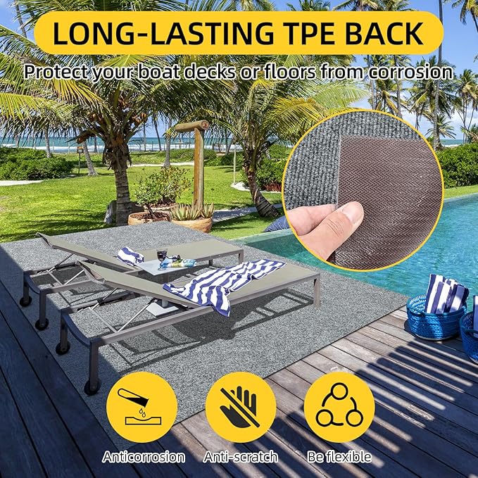 Marine Carpet,5 FT x 20 FT Smoke Gray Indoor Outdoor Carpet 0.2" Thick Boat Carpet with Water-Proof TPE Backing, Non-Slide Outdoor Marine Carpet Roll for Home, Patio, Porch, Deck