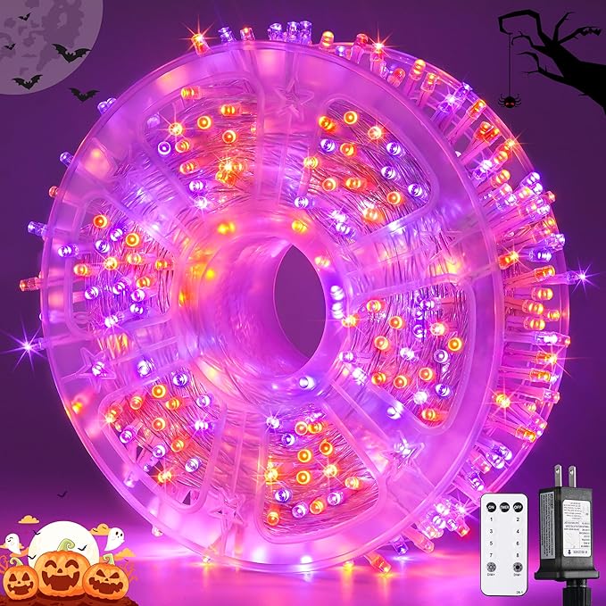 JMEXSUSS 400LED Orange and Purple Halloween String Lights Indoor Outdoor Waterproof, 132ft 8 Modes String Lights Plug in with Remote, Twinkle Light for Room Tree Fireplace Halloween Party Decorations
