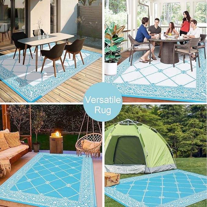 HiiARug Outdoor Rug for Patios Clearance 8'x10' Plastic Straw Rug Waterproof Reversible RV Mat Outdoor Area Rugs for RV, Backyard, Deck, Camping