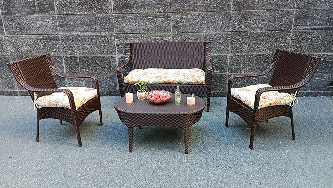ADLIVWYD 3-Pieces Wicker Chair Cushion Set, 1 loveseat and 2 U-Shape, 44"x19" &19"x19" Tufted Outdoor Cushions for Indoor/Outdoor Patio Furniture (Beige Floral)