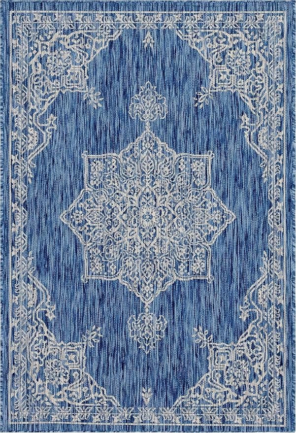 Unique Loom Outdoor Traditional Collection Area Rug - Antique (4' 1" x 6' 1" Rectangle, Blue/ Gray)