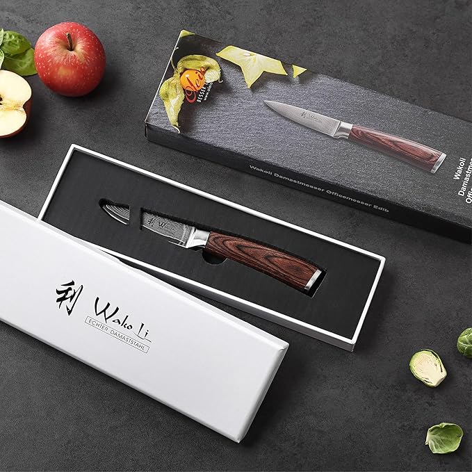 Wakoli Office Knife 3.2-inch Damascus Chef Knife - 67-Layer VG10 Core Steel, Razor Sharp with Pakkawood Handle, for Cooking & Slicing - Gift Box (EDIB)