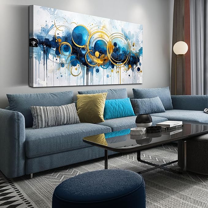 JKWALL77 Big Wall Paintings for Living Room - Blue Abstract Canvas Wall Art - Modern Wall Decor Ready to Hang Size 29" x 59"