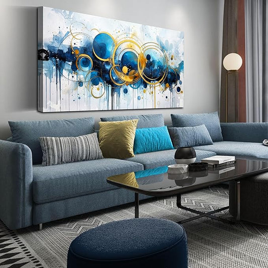 JKWALL77 Big Wall Paintings for Living Room - Blue Abstract Canvas Wall Art - Modern Wall Decor Ready to Hang Size 29" x 59"