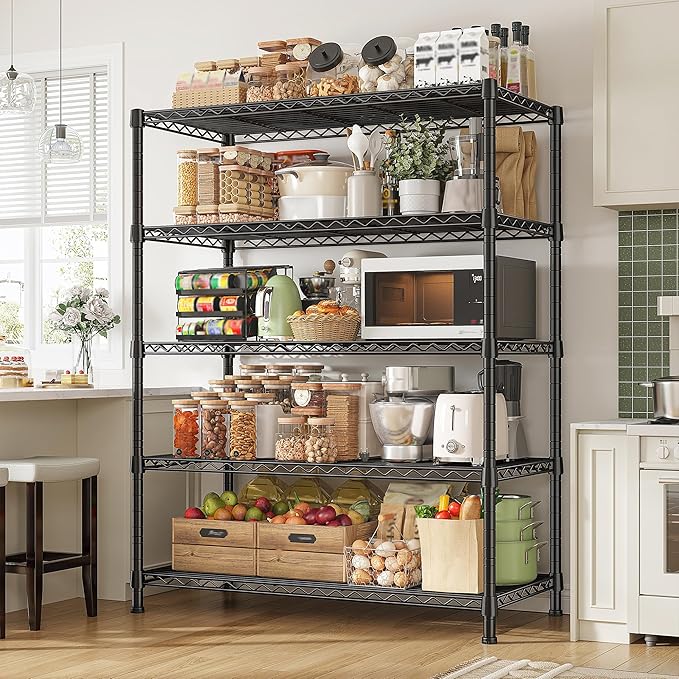 REIBII Storage Shelves 71" H Tall Wire Shelving Unit Sturdy Metal Shelves Adjustable Wide Pantry Shelves 5 Tier Deep Heavy Duty Metal Shelving Load 1500LBS,Dorm Room Essentials Dorm Storage Rack