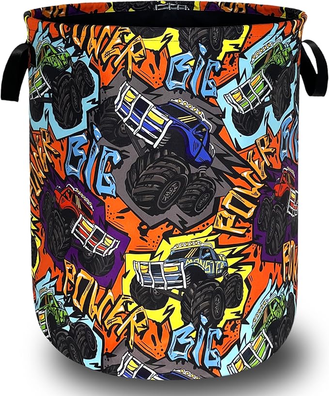 Funny Cars Laundry Basket Foldable Oxford Cloth Laundry Hamper With Handle Portable Clothes Storage Basket 18.9 X 16.5 Inch Storage Bag For Laundry Room/Bathroom/Bedroom