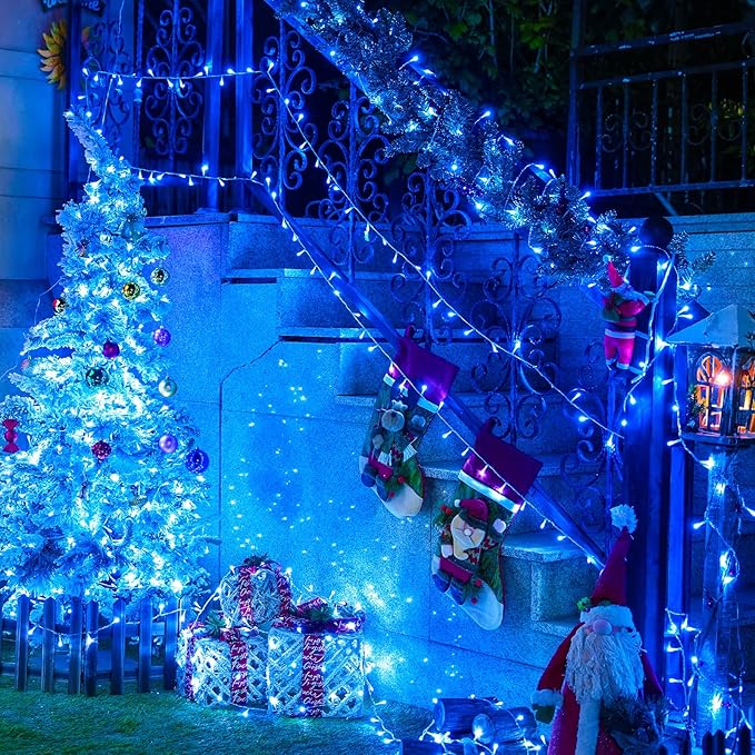JMEXSUSS 150 LED Blue String Lights Indoor Outdoor Waterproof, Connectable 59 Ft Plug in String Lights, 8 Modes Blue Christmas Lights for Bedroom, Patio, Party, Holiday Decorations