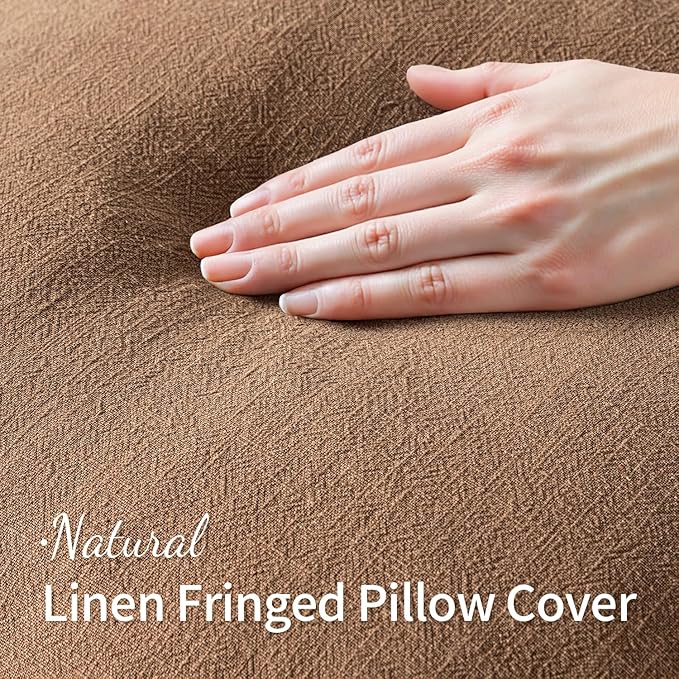 MIULEE Decorative Throw Pillow Covers Neutral Linen Fringe Throw Pillows Euro Shams Set of 2 Brown Boho Farmhouse Cushion Covers for Couch Sofa Bed Living Room Spring Home Decor 26x26 Inch