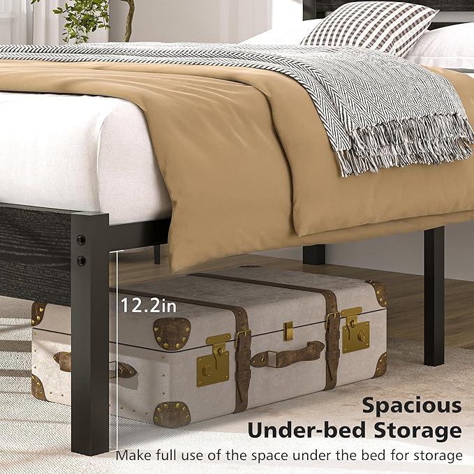 VECELO Twin Size Platform Bed Frame with USB Charging Station and Wood Storage Headboard, Heavy Duty Metal, Large Storage, Noise-Free, No Box Spring Needed, Easy Assembly, Black