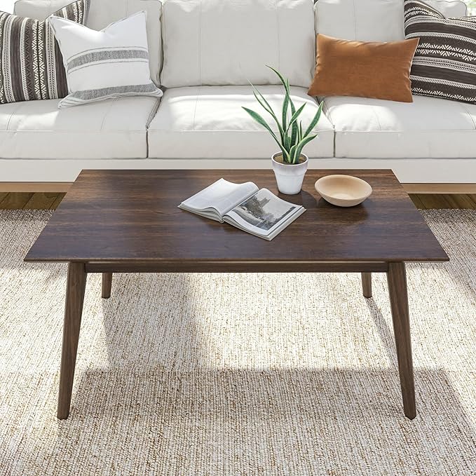 Plank+Beam 40 Inch Mid Century Modern Coffee Table, Wood Coffee Tables for Living Room, Rectangular Center Table, Occasional Table for Small Spaces, Wlanut