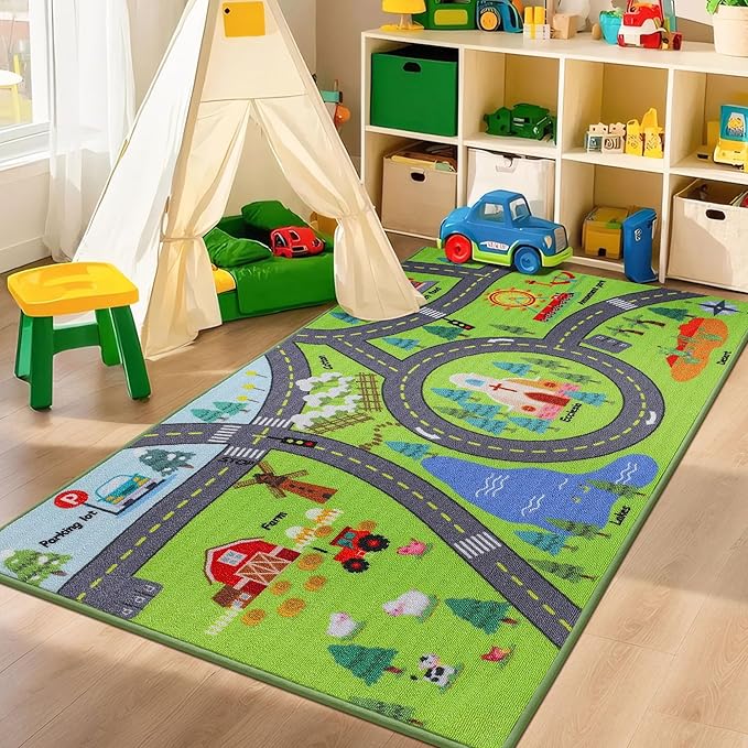 BEQHAUSE Kids Room Rugs City Life, 32”x60” Educational Road Traffic Kids Rug, Non Slip Washable Kid Carpets for Children Room Bedroom Playroom Nursery Room Decor