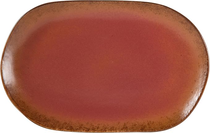 Bloomhouse Palermo Sun 2 Piece Serving Bowl and Oval Platter Stoneware Reactive Glaze Serveware Set - Paprika Red