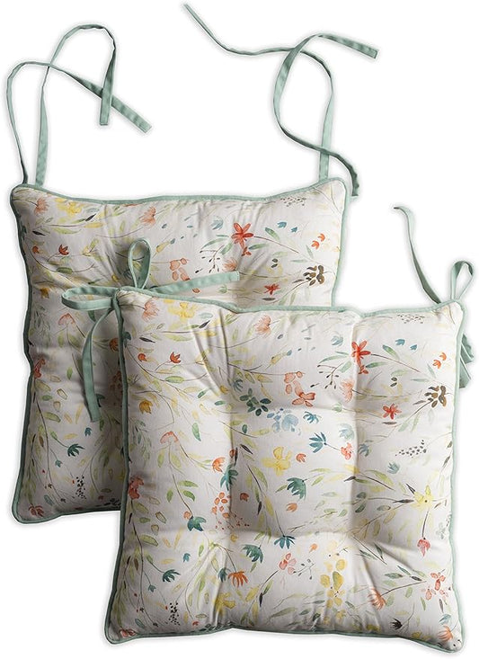 Maison d' Hermine Chair Pads for Dining Chairs Cotton Outer Fabric and Poly Filling 16"x16" Patio Seat Cushions for Furniture with Ties Home Chair Party Hall Farmhouse (Colmar, Pack of 2)