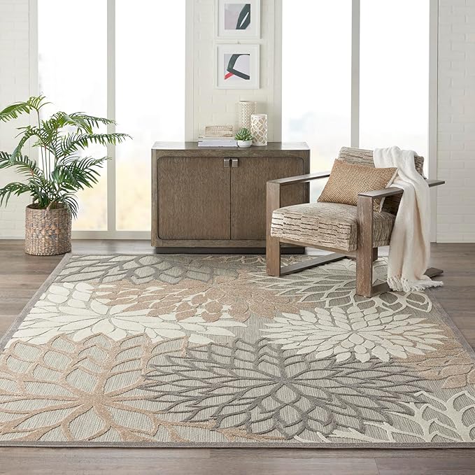 Nourison Aloha Indoor/Outdoor Natural 9'6" x 13' Area -Rug, Tropical, Botanical, Easy Cleaning, Non Shedding, Bed Room, Living Room, Dining Room, Deck, Backyard, Patio (9x13)