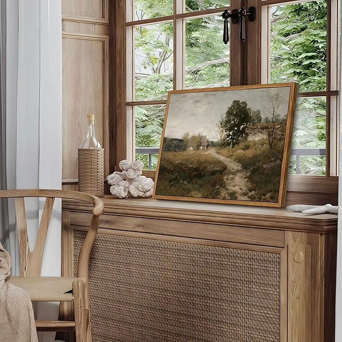 Floating Framed Vintage Canvas Wall Art Decor, Modern Countryside Wall Decor for Living Room, Nature Landscape Pictures Paintings Prints for Bedroom Hallway Office Decoration 12x16 inch