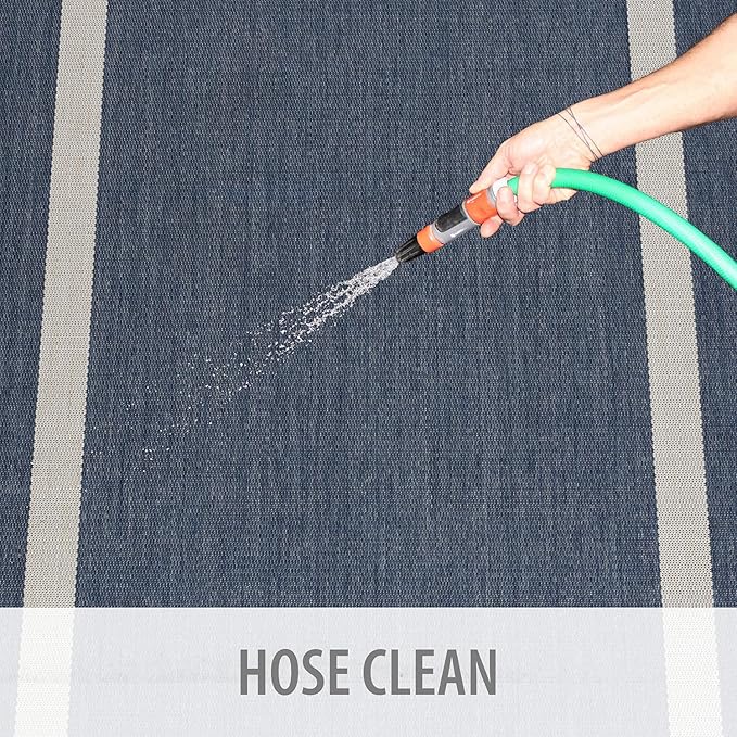 CAMILSON Outdoor Rug 6x9, Modern Outside Rugs for Patios Porches Waterproof Durable Washable Non-Shedding, Easy-to-Clean Indoor Outdoor Area Carpet (6 x 9, Bordered - Blue/White)