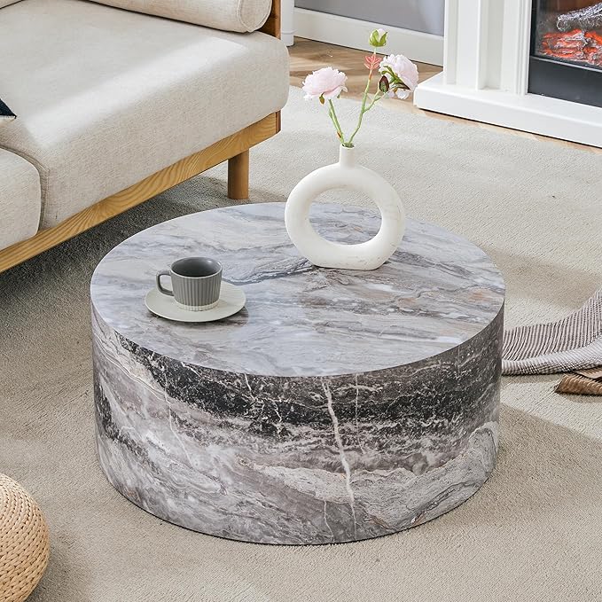 Modern Coffee Table,27.5Inch Round Top Tea Table,Living Room Center Table with Texture for Living Room,Office,Apartment