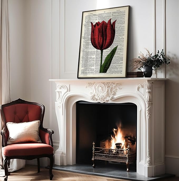 Poster Master Dictionary Art Poster - Tulip Print - Red Flower Art - Floral Art - Gift for Men, Women & Florist - Minimal Decor for Living Room, Bedroom, Dorm or Flower Shop - 11x14 UNFRAMED Wall Art