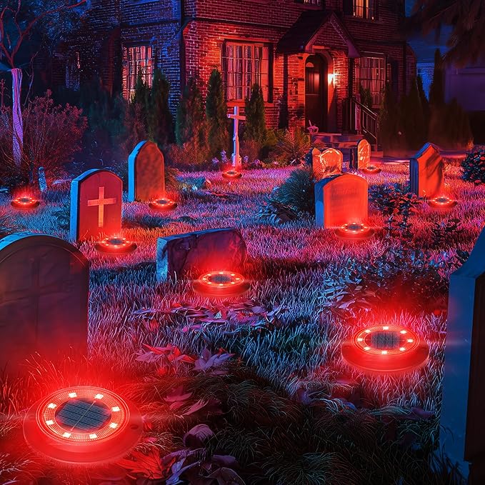 Flacchi Solar Ground Lights - Solar Powered Lights Outdoor Solar Disk Light Waterproof Landscape Light for Patio Yard Pathway Walkway Driveway (Red, 12 Pack)