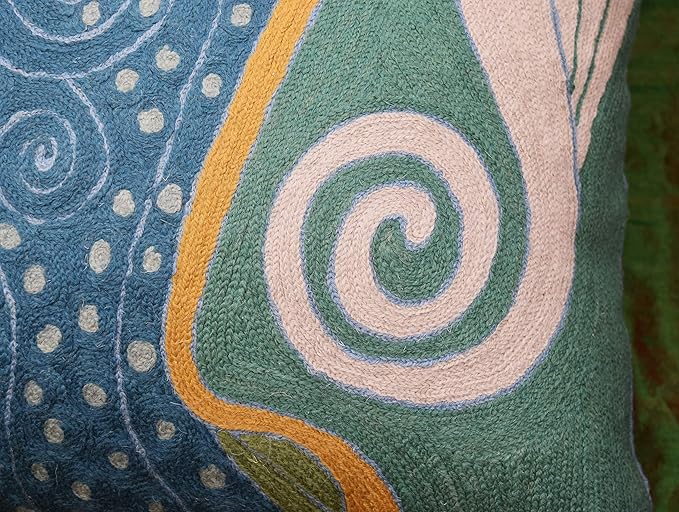 Klimt Blue Teal Modern Pillow Cover Blue - Soul | Mid Century Chair Cushions | Abstract Throw Pillows | Contemporary Pillowcase | Modern Couch Pillows | Hand Embroidered Cushion | Wool Size 18x18