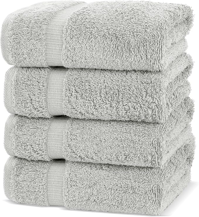 Chakir Turkish Linens Premium Cotton Absorbent Turkish Towels (Hand Towel - 4 Piece Silver)