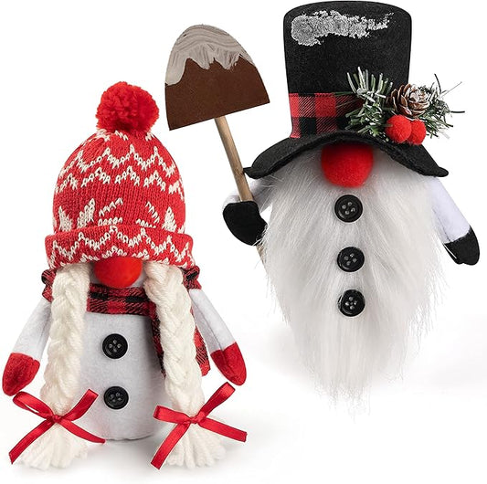 D-FantiX Christmas Snowman Gnomes Plush, 2 Pack Handmade Swedish Tomte Gnomes Scandinavian Figurine Nordic Gnome Plush Christmas Elf Doll Ornaments Christmas Gnomes Decorations Home Decor