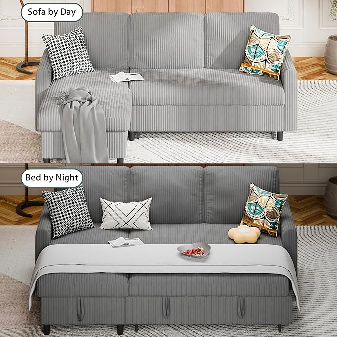Sofa Bed Sleeper Pull Out 2 in 1 Sectional Sleeper Sofa Couches with Storage, Pullout Sectional Couches for Apartment Living Room,Light Grey