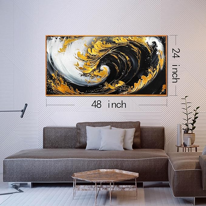 SIXTTART Abstract Living Room Pictures Wall Decor - Modern Office Artwork Wall Decor - Wooden Framed Wall Art for Bedroom Size 24" x 48"