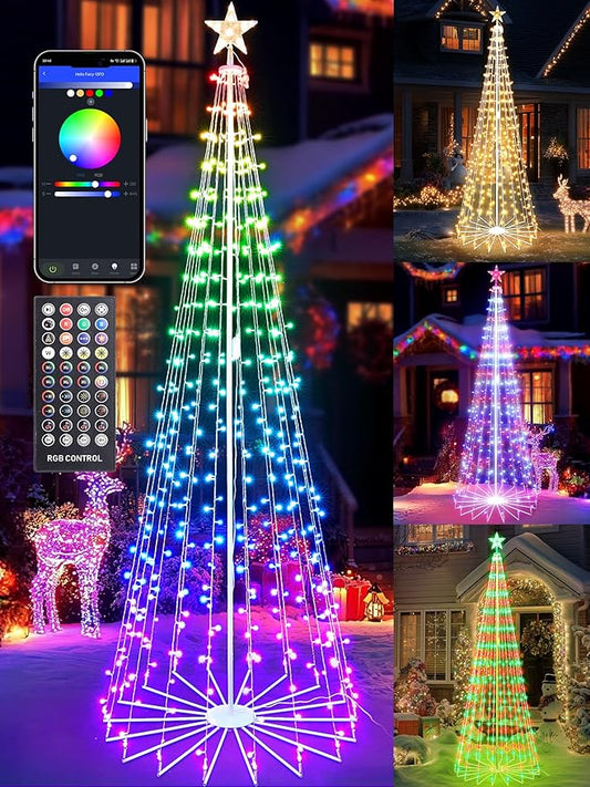 Flacchi 8.8 FT Smart Christmas Tree Lights - Star Tree Topper with Removable Bracket, App Control, Sync with Music, Waterfall Colored Lights for Indoor Outdoor Xmas Decorations (8.8FT/ String Lights)