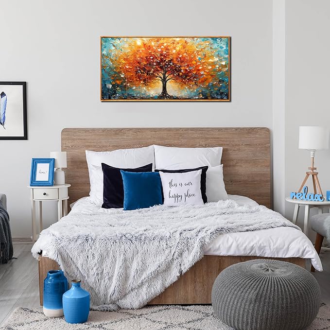 Framed Canvas Wall Art for Living Room Bedroom Office Large Tree of Life Wall Art Orange Tree Picture Modern Canvas Prints Decor Size 20x40