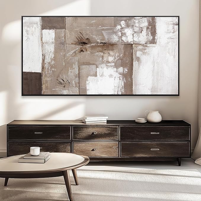 Large Abstract Wall Art For Living Room Decor Grunge Room Decor Art Canvas Art Wall Decor 29" X 58" With Framed Painting Brown Grey And White Wall Art For Bedroom Home Office Dining Room Decoratio