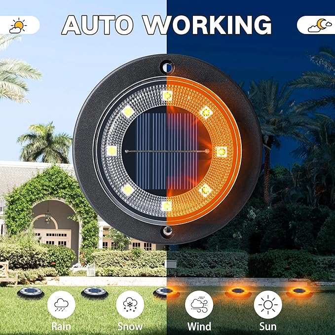 Flacchi Solar Ground Lights - Solar Powered Lights Outdoor Solar Disk Light Waterproof Landscape Light for Patio Yard Pathway Walkway Driveway (Orange, 12 Pack)