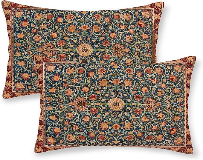 Boho Floral Pillow Covers 12x20 Set of 2, William Morris Flower Pattern Design Decorative Throw Pillows Bohemian Vintage Farmhouse Cushion Pillow Covers for Sofa Couch Bed Outdoor Decor