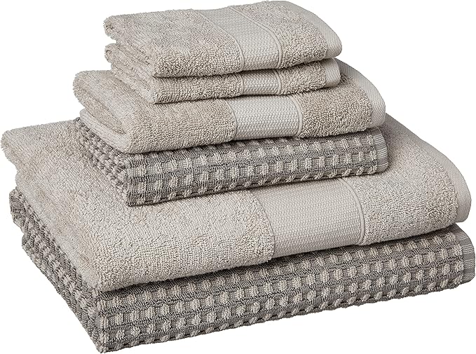 Modern Threads 6-Piece 100% Combed Cotton Yarn Dyed Cobblestone Jacquard Towel Set Charcoal